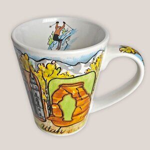 Utah Souvenir Ceramic Coffee Mug Cup w/ Arches National Park, Eagle, Skiing